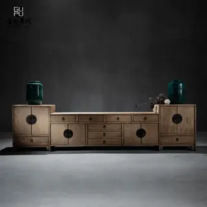 木制工作再生木柜中国仿古储物松木特殊设计电视柜