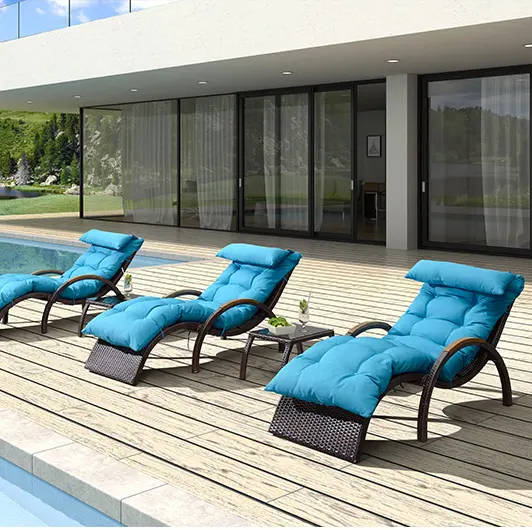Klasik Taman Semua Cuaca Rotan chaise lounge kursi Outdoor Furniture Wicker Sun Lounge Pengaturan digunakan hotel furniture kolam renang