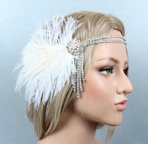 Bestdance-Diadema con plumas, tocado de novia <span class=keywords><strong>Vintage</strong></span>, 1920s, gran Gatsby - Product Image 6