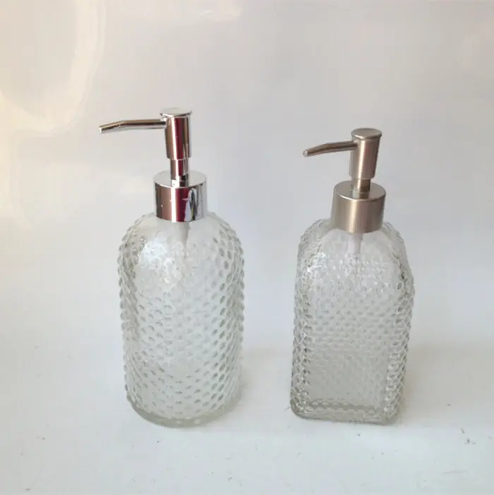 Clear Glas Jar Zeep en Lotion Dispenser met Moderne Chrome Pomp