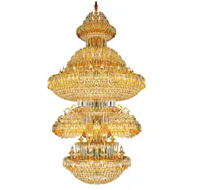大型摩洛哥灯酒店大堂教堂吊灯照明定制尺寸金色饰面水晶吊灯制造商