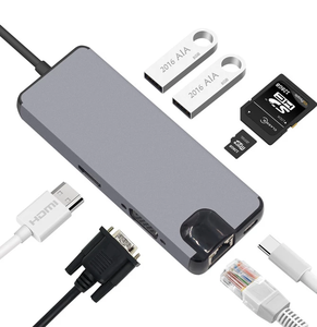 Giá rẻ Giá sản phẩm mới 8 trong 1 3.1 USB C Loại C trung tâm để RJ45 Gigabit Ethernet PD sạc + HDMI + VGA + 2 * USB 3.0 + SD/TF Đầu Đọc Thẻ - Product Image 2