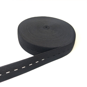Fascia elastica sottile e stretta da 20mm in gomma poliestere intrecciata in bianco e nero - Product Image 5