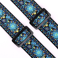 Guitar Strap Jacquard Weave Hootenanny Style & Genuine Leather Ends- Woven Braided Adjustable Strap