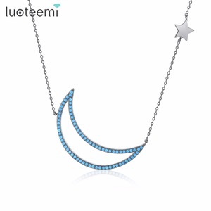 LUOTEEMI gümüş ton mavi CZ turkuaz bayan hilal yarım ay kolye kolye genç kızlar için moda hediye - Product Image 1