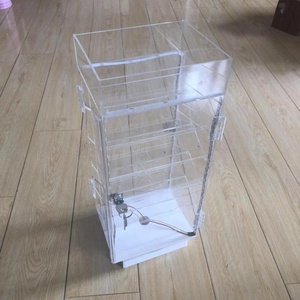 Display Cincin Perut Berputar Dua Sisi, Wadah Tampilan Akrilik dengan Kunci dan Lampu Led