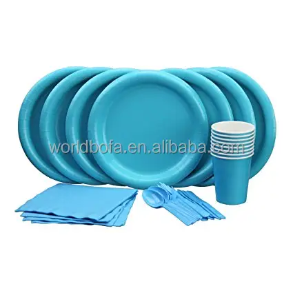 Party Supply Kids Wegwerp Plastic Servies Set Met Papier Cup, Bestek, Plaat Servet