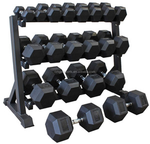 Haltères hexagonaux en caoutchouc écologique noir Tiger Sports Rizhao pour salle de sport commerciale - Product Image 1