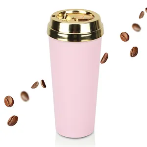 골드 뚜껑 Tazza 더블 벽 플라스틱 맞춤형 열 커피 인쇄 핑크 여행 머그잔 로고