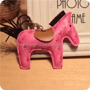 Big Cute Animal Golden Metal And PU Ostrich Leather Horse Bag Pendant Keychain