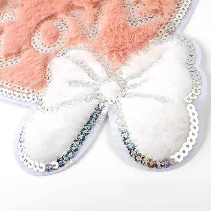 Design Heart With Love Words and Butterfly Bow Flip Sequins With Pink Wool Applique for Clothing Patches With Sequins Decoration