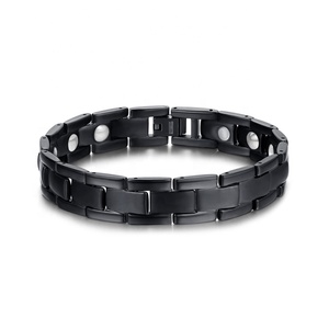 Gioielli da uomo in acciaio inox di alta qualità alla moda terra rara Bio magnete braccialetto con motivo geometrico nero a catena