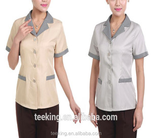Uniforme di pulizia dell'hotel di Design classico <span class=keywords><strong>per</strong></span> il personale delle pulizie delle donne personalizzato OEM/ODM T/t, poliestere/cotone del grammo della banca - Product Image 4