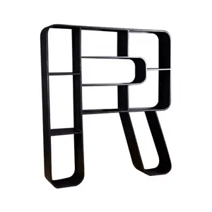 Freestanding Letter R Shape Designed Bookcase Double Tiers Metal Storage Holder Shelf