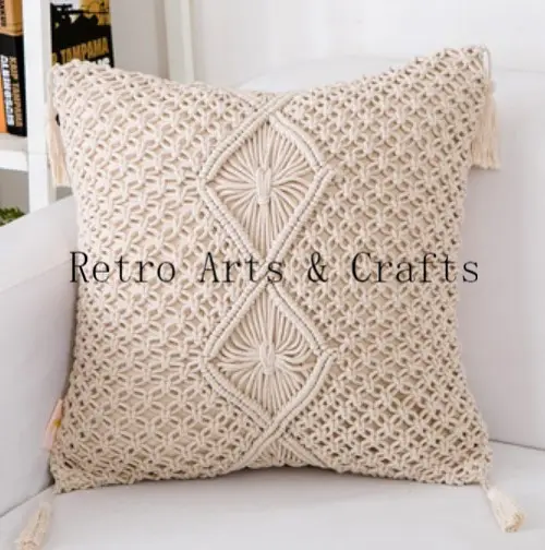 RT19013 Tassel Throw Pillow Cover Macrame Cushion Case, Set of 2 Boho Pillows Decorative Pillow Cover for Bed Sofa Couch Bench