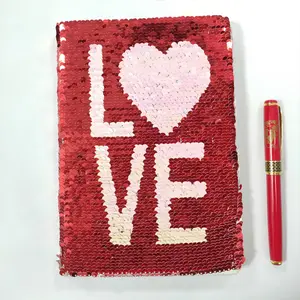 Nieuwe Stijl Rood Hart Tijdschriften School Kantoor Dagboek Sequin Notebook Twee Side Omkeerbare A5 Paillette Notebook