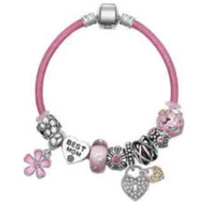 Mujeres Lobo cuero pulsera trenzada cuero Rosa pulsera - Product Image 1