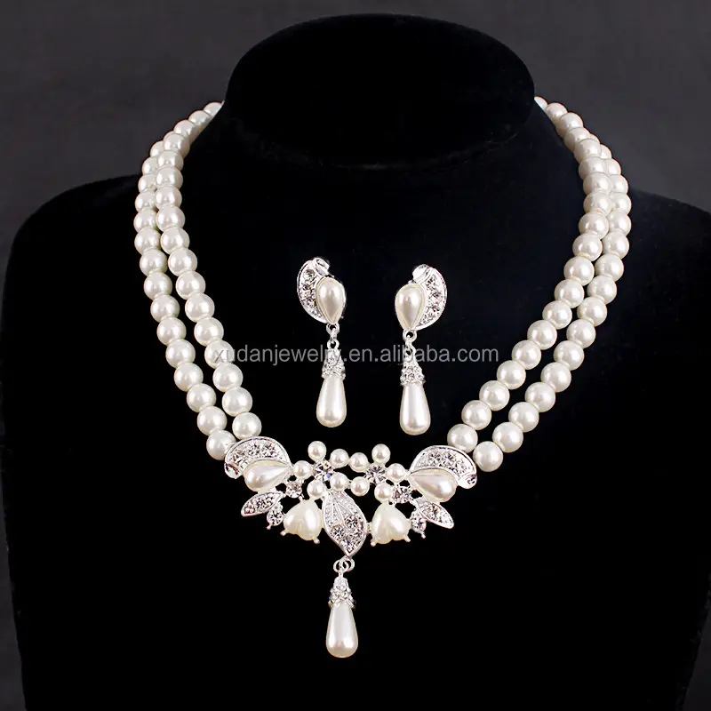 2017 Simulated Pearl Jewelry Sets for Women Lady Girl Bridal Jewellery Sets Wedding Australia Crystal Pendant Necklace Earring
