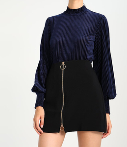 Alibaba Chine Haute Qualité Femmes de Chemise Mandarian Col Long Smocks Manches <span class=keywords><strong>Marine</strong></span> <span class=keywords><strong>Bleu</strong></span> Blouse Pour L'hiver - Product Image 3