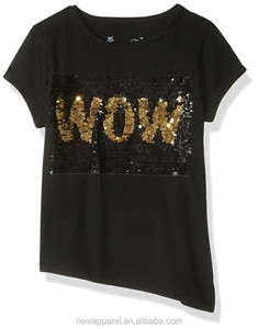 Custom Gold Reversible Shiny Sequin T <strong>Shirt</strong> Black WOW Change 2 Way Sequins Letter <strong>Funny</strong> T <strong>Shirts</strong> - Product Image 2