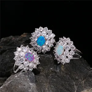 White gold ring white opal custom flower opal rings jewelry women