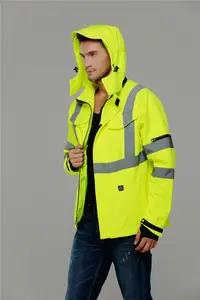 Custom Winter Men Battery Powered Rechargeable Carbon Fiber Self Heating Waterproof Hi Vis Workwear Jacket