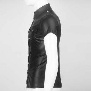 Blusa YSMARKET Mens PU in finta pelle camicie con bottone tascabile per feste Clubwear nero Top t-shirt aderenti Sexy in lattice <span class=keywords><strong>abbigliamento</strong></span> <span class=keywords><strong>maschile</strong></span> - Product Image 5