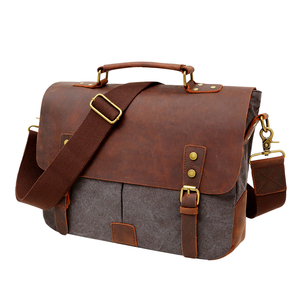 Bolso Bandolera para Hombre, Estilo Vintage, Lona y Cuero Genuino, para Portátil de 14 Pulgadas - Product Image 2