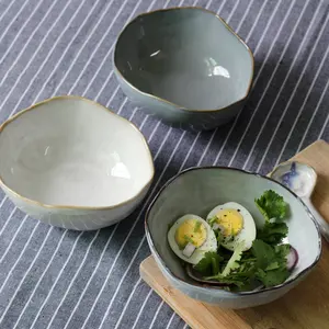 Оптовые продажи керамическая глина глазури-Керамическая миска для салата из цветной глины в нордическом простом дизайне, миска для фруктов, миска для риса с реактивной глазурью, посуда для дома