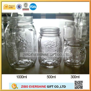 claro de jugo de vidrio tallado de flores mason jar conjunto - Product Image 1