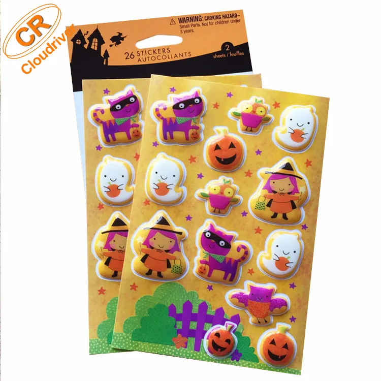 Hot Sale Waterpoof Children 3D Removable Hallowmas Color Puffy Sponge Sticker