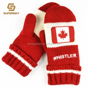 A735加拿大枫叶手套定制加拿大针织手套羊毛衬里厚实手套