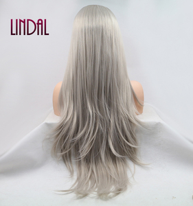 LINDALHAIR parrucche in pizzo sintetico lungo e dritto naturale con <span class=keywords><strong>parrucca</strong></span> <span class=keywords><strong>grigia</strong></span> resistente al calore capelli naturali <span class=keywords><strong>parrucca</strong></span> per donne 180 densità 24 pollici - Product Image 3