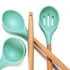 Новинка 2022, кухонная утварь, прочная натуральная пищевая посуда, 11 шт., термостойкий материал, силиконовая деревянная ручка, наборы посуды