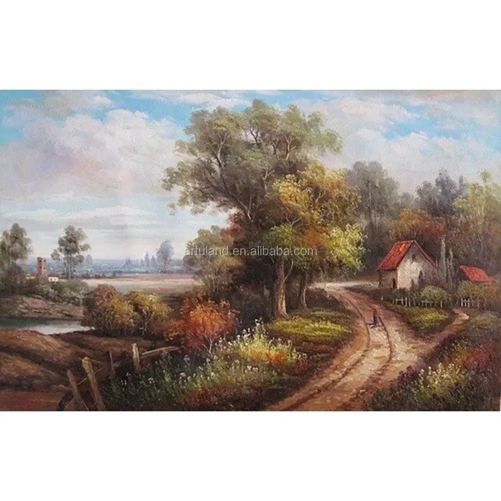 Beautiful countryside scenery painting of village house landscape for art wall decoration