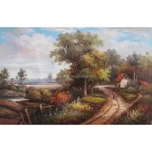 Beautiful countryside scenery painting of village house landscape for art wall decoration