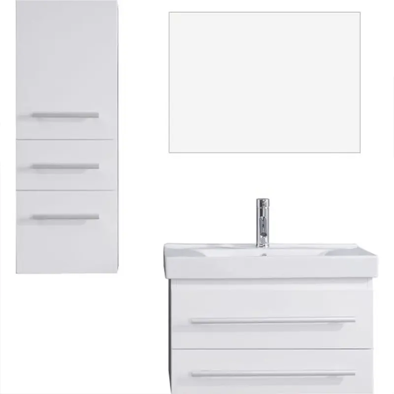 Fabrika özelleştirilmiş duvar asılı seramik tek lavabo MDF beyaz pvc banyo vanity