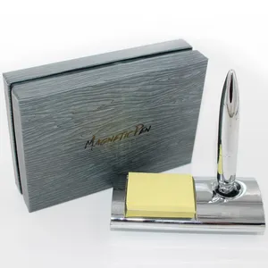 Magnetic Floating Pen - Bright Chrome Ballpoint Pen with Magnetic Base and Sticky Notes - Writing Pen with Magnet Holder Metal