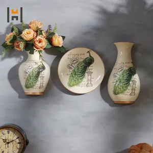 一包3个优雅的陶瓷板双瓷花瓶，用于家庭装饰