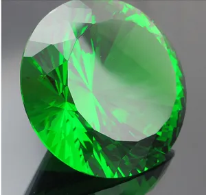 80mm हरी बड़ा क्रिस्टल ग्लास हीरा Paperweight सजावटी हीरे की सजावट के लिए शादी क्रिस्टल हीरे