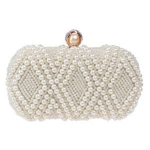 Elegant Chic Gionar Wholesaler Handmade <strong>White</strong> Pearl Crystal Beaded <strong>Evening</strong> Clutch Luxury <strong>Bag</strong> - Product Image 3