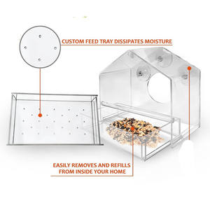 Mangeoire pour oiseaux avec fenêtre coulissante, plateau coulissant rechargeable, en acrylique, résiste aux vidange d'<span class=keywords><strong>eau</strong></span> <span class=keywords><strong>de</strong></span> <span class=keywords><strong>pluie</strong></span> et aux intempéries - Product Image 6