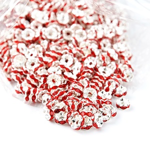 Perles d'espacement rondes en strass colorées bon marché en gros, perles ovales pavées argentées - Product Image 5