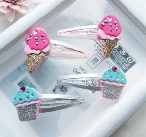 Cupcake ice cream hair Barrettes baby girl beaded Snap Clip hair accessory - Product Image 1