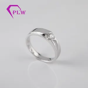 Simple design 14k or blanc 4mm rond moissanite bague homme