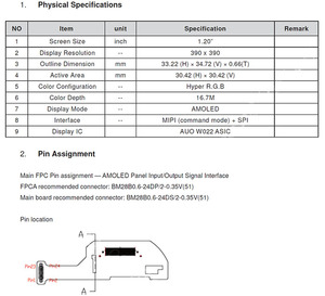 Display AMOLED AUO Rotondo da 1,2 Pollici 390*390 Sottile 24 Pin X120BLN02 MIPI SPI W022 ASIC 16,7M Colori Completi per Smartwatch e Lavatrice - Product Image 5