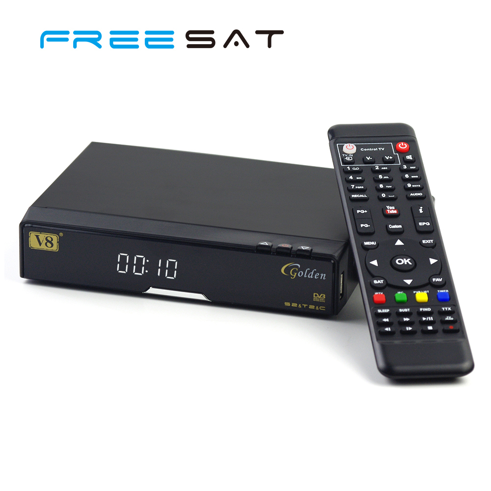 Freesat V8 de Oro Full HD DVB-S2+T2+Cable PowerVu Clave Decodificador de TV Wifi tv del palillo del usb receptor de satélite