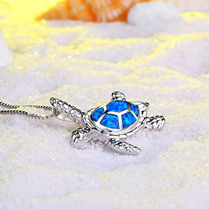 Latón <span class=keywords><strong>de</strong></span> plata creado <span class=keywords><strong>mar</strong></span> azul colgante tortuga necklace18 & quot birthstone joyería para las mujeres - Product Image 3