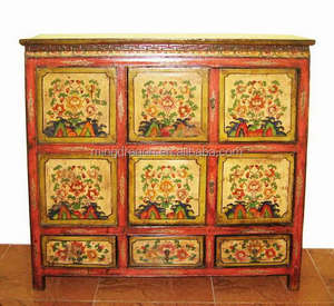 Cabinet peint Antique chinois et tibétain, 1 pièce - Product Image 1