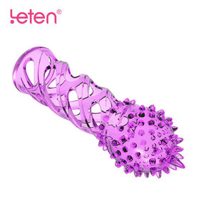 Klitoris G-Punkt Stimulation <span class=keywords><strong>Sex</strong></span> Zeit verlängerung Spiked Hollow Hollow-Carved Design Weiche Silikon Dildo hülle für Männer - Product Image 2